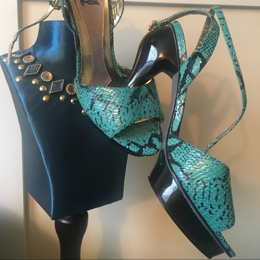 Hale Bob faux alligator print platform sandals